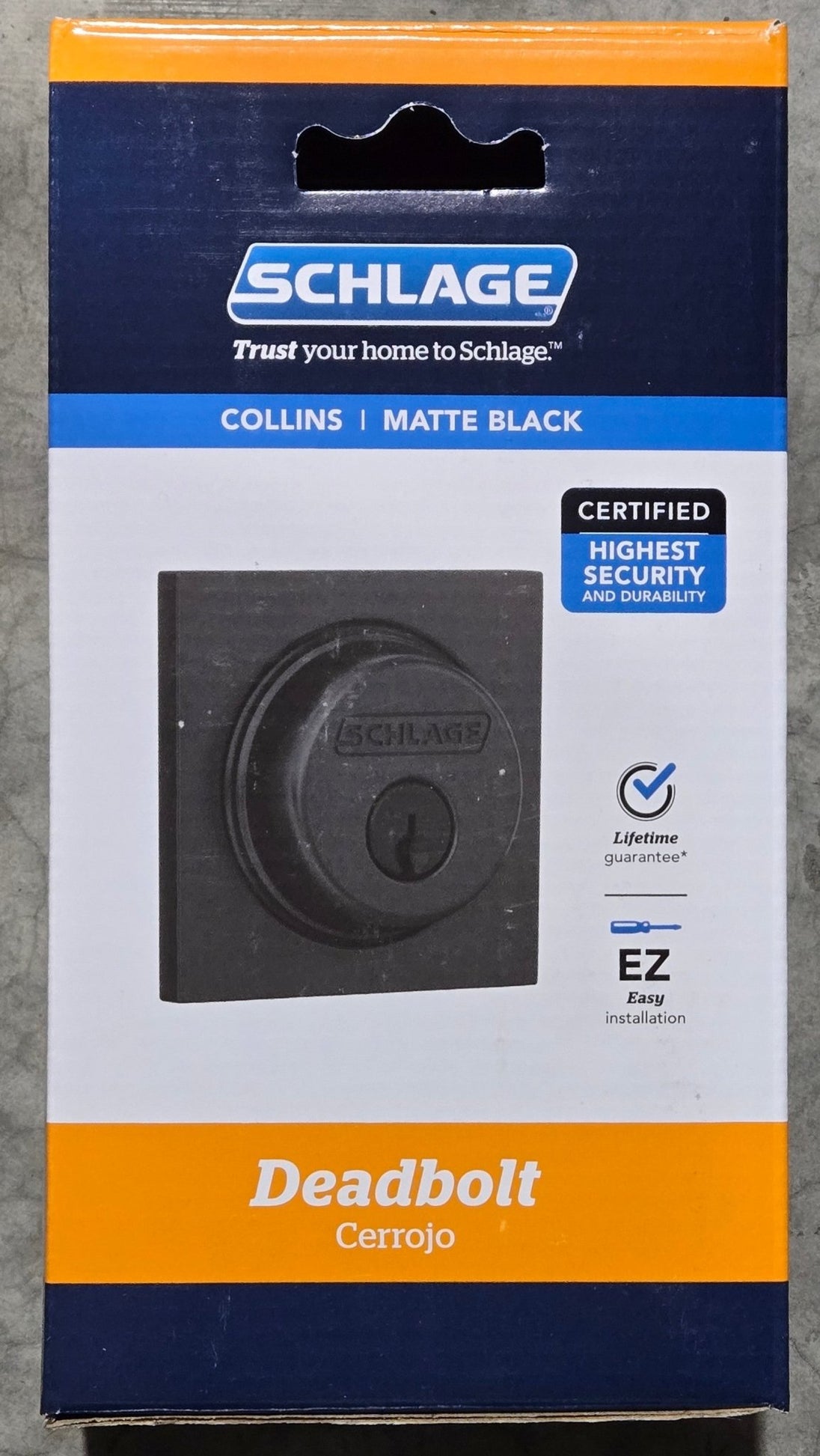 Schlage B60 Series Collins Matte Black Single Cylinder Deadbolt B60GCOL622 Certified Highest Security - resaled - Schlage - 043156719822