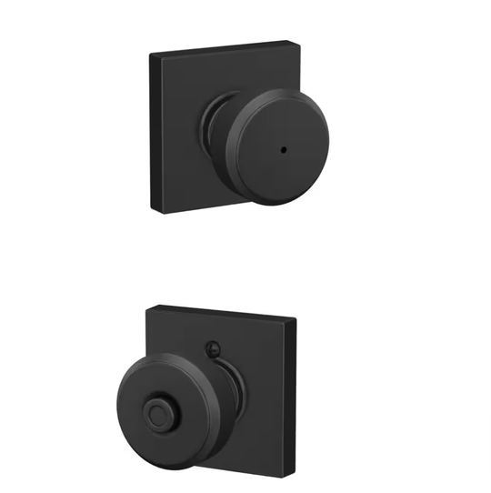 Schlage Bowery Matte Black Privacy Bed Bath Door Knob Collins Trim F40GBWE622COL - resaled - Schlage - 194555137721