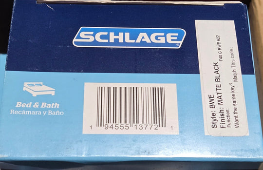 Schlage Bowery Matte Black Privacy Bed Bath Door Knob Collins Trim F40GBWE622COL - resaled - Schlage - 194555137721