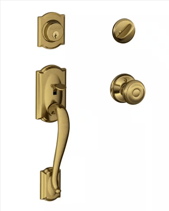 Schlage Camelot Antique Brass Single Cylinder Door Handleset Georgian Knob F60 G CAM 609 GEO - resaled - Schlage - 194555135314