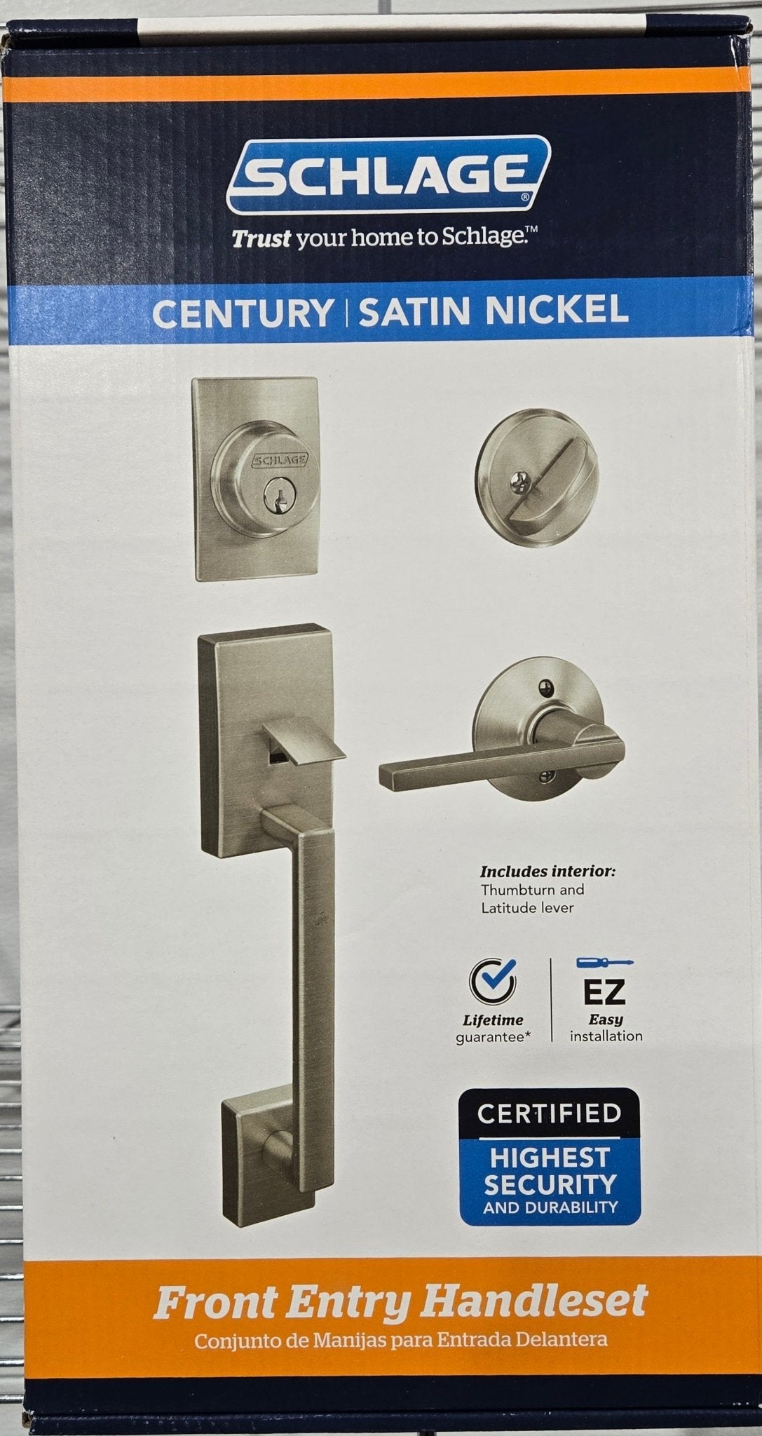 Schlage Century Satin Nickel Door Handleset Latitude F60GCEN619LAT Single Cylinder Handle - resaled - Schlage - 194555135352