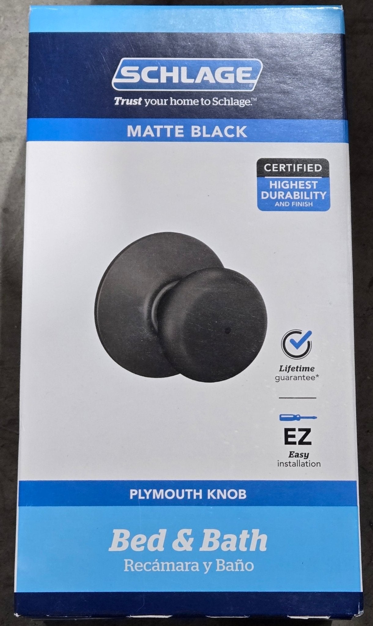 Schlage Plymouth Matte Black Privacy Bed/Bath Door Knob F40GPLY622 - resaled - Schlage - 043156719761