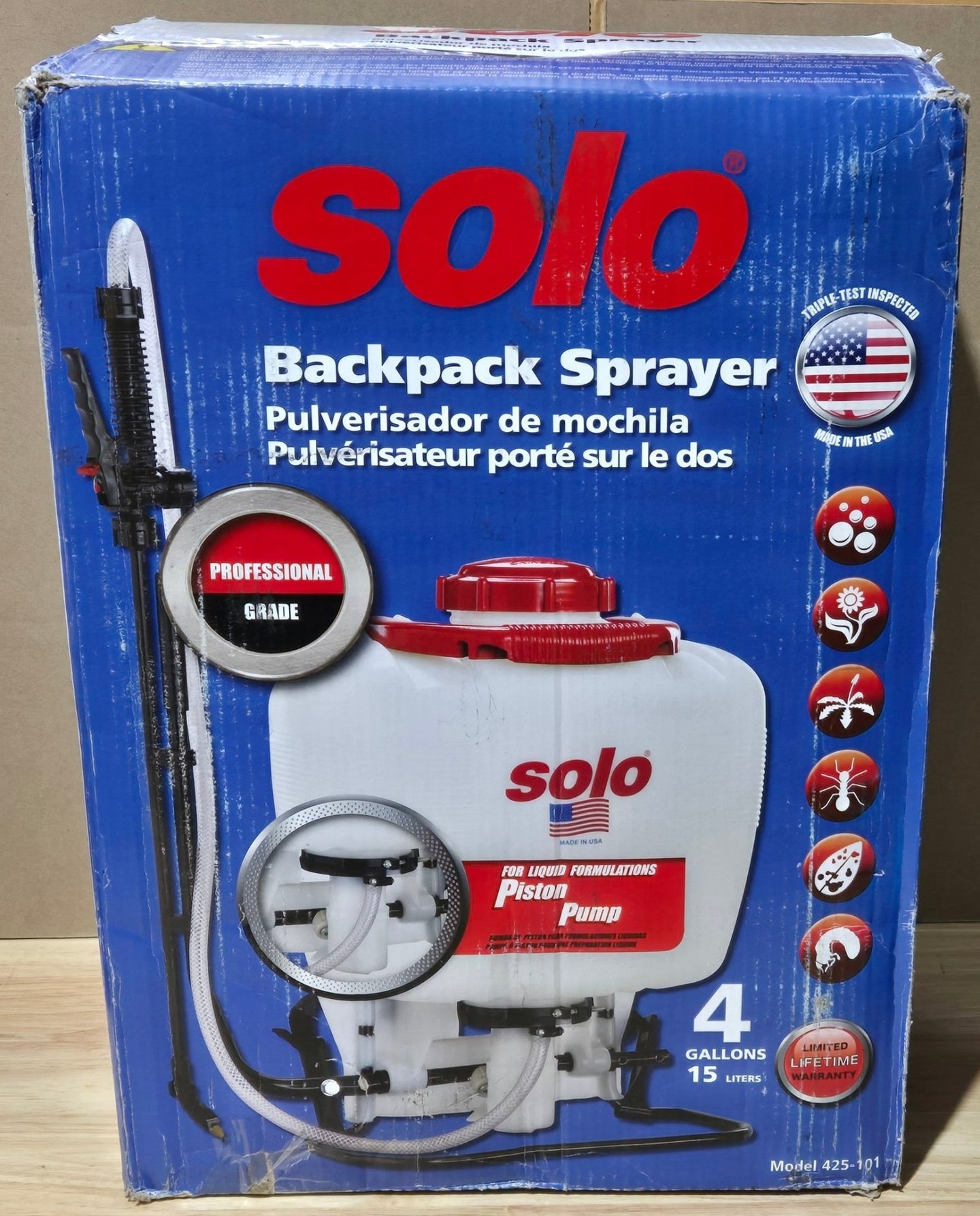 Solo 4 Gal. Piston Backpack Sprayer 190425 shoulder straps 4 nozzles - resaled - Solo - 841688003453