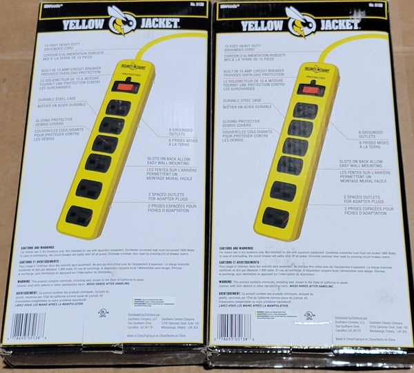 Southwire Yellow Jacket 14/3 15 ft. 6-Outlet Surge Protector Power Strip Lot of 2x Extension Cord 51380001 - resaled - Yellow Jacket - 078693051388