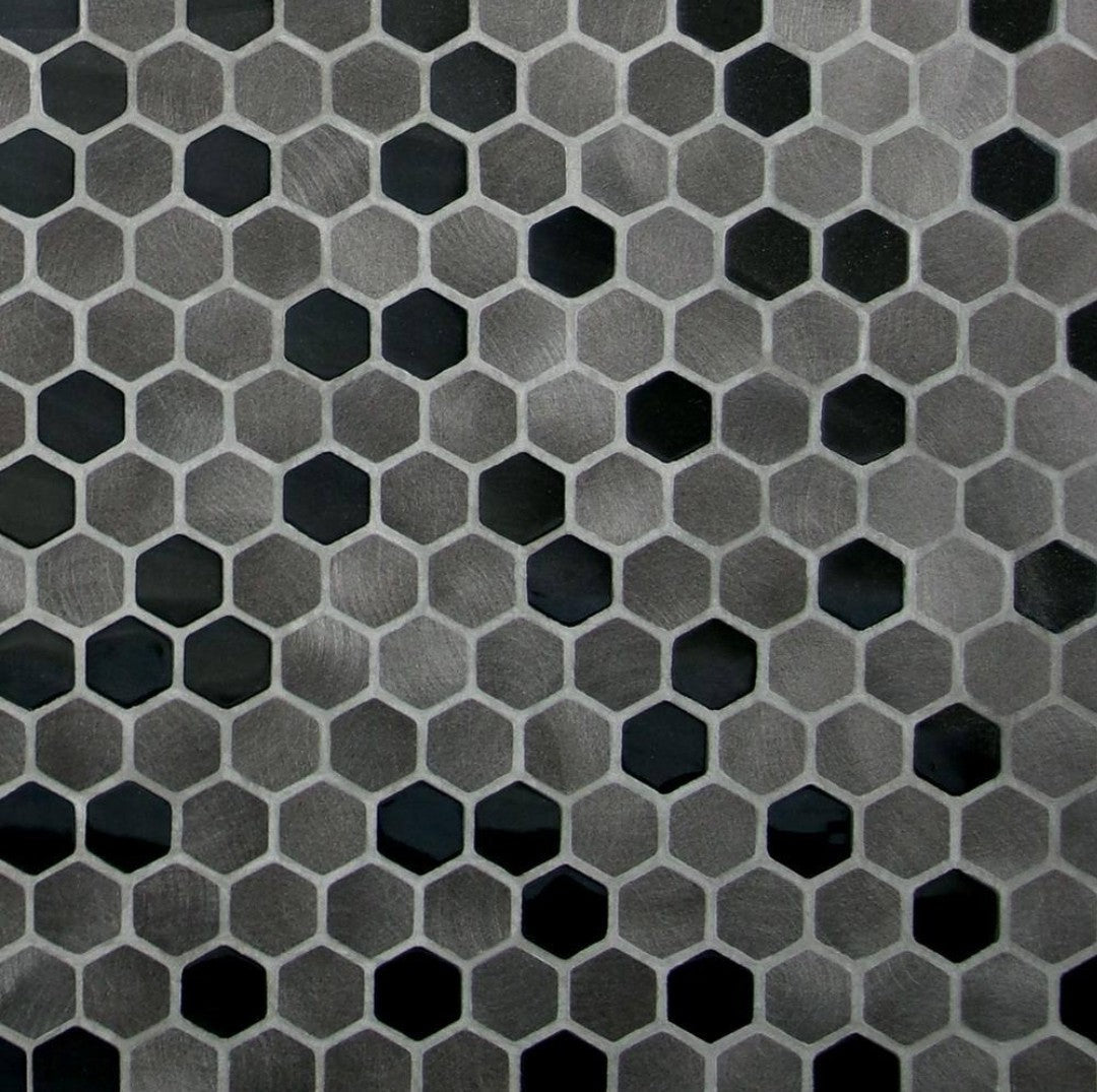 Sunwings Gunmetal Gray 12 in. x 11.5 in. Hexagon Mosaic Backsplash Stainless Steel & Aluminum Mosaic Wall Tile (9.5 sq. ft./Case) - resaled - Sunwings - 6938619006110