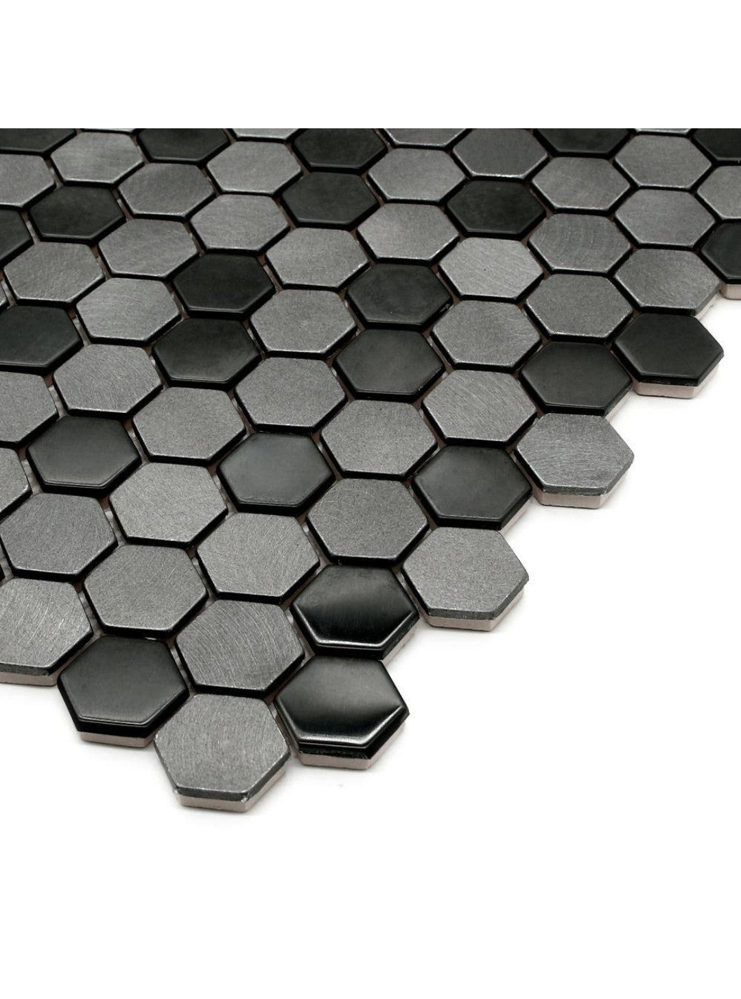 Sunwings Gunmetal Gray 12 in. x 11.5 in. Hexagon Mosaic Backsplash Stainless Steel & Aluminum Mosaic Wall Tile (9.5 sq. ft./Case) - resaled - Sunwings - 6938619006110