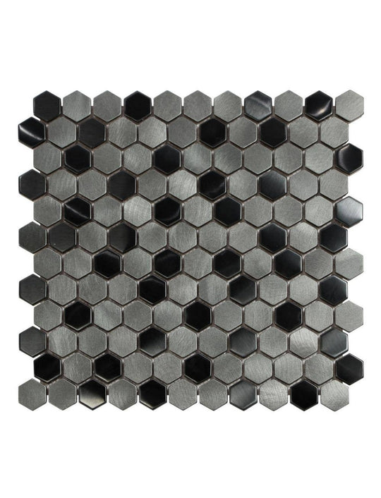 Sunwings Gunmetal Gray 12 in. x 11.5 in. Hexagon Mosaic Backsplash Stainless Steel & Aluminum Mosaic Wall Tile (9.5 sq. ft./Case) - resaled - Sunwings - 6938619006110