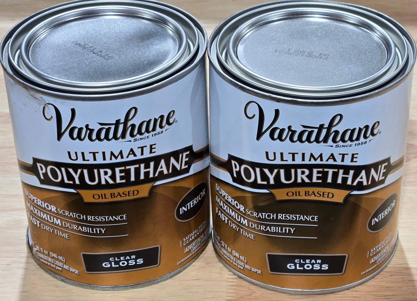 Varathane Lot of 2x 1 qt. Clear Gloss Oil - Based Interior Polyurethane Quart Can - resaled - Varathane - 020066430504