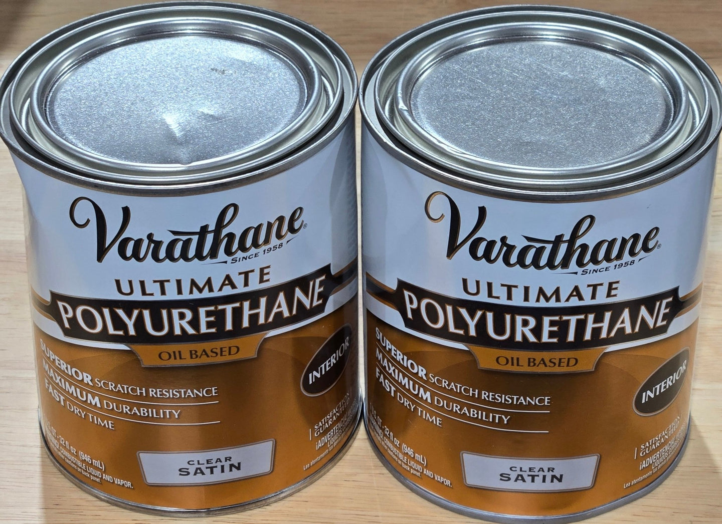 Varathane Lot of 2x 1 qt. Clear Satin Oil - Based Interior Polyurethane Quart Can - resaled - Varathane - 020066430511