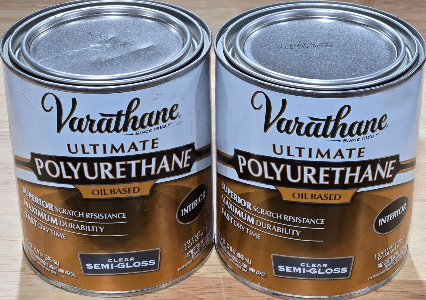 Varathane Lot of 2x 1 qt. Clear Semi - Gloss Oil - Based Interior Polyurethane Quart - resaled - Varathane - 020066431327