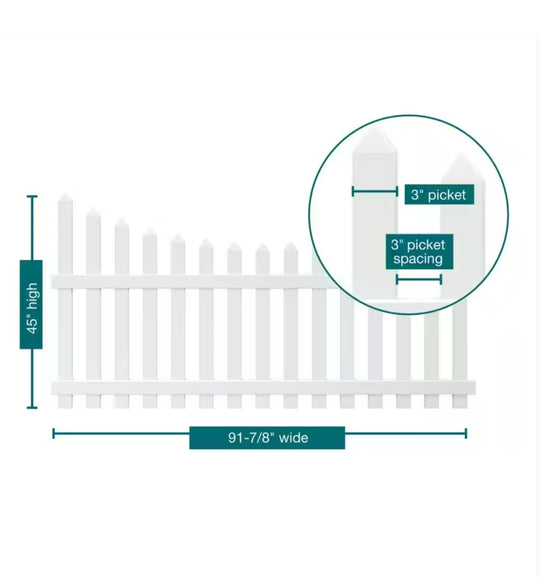 Veranda Glendale White Vinyl Scalloped Picket Fence Panel Kit 4 ft. H x 8 ft. W Unassembled 128006 Top Spaced 3 in. Pointed Pickets - resaled - Veranda - 090489201579