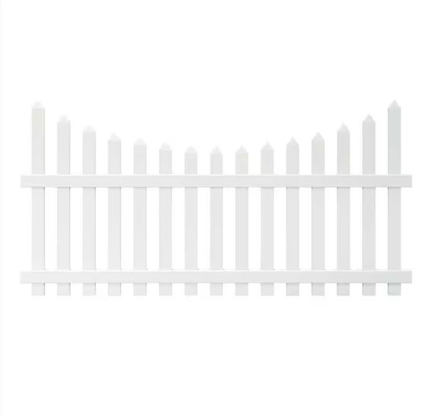 Veranda Glendale White Vinyl Scalloped Picket Fence Panel Kit 4 ft. H x 8 ft. W Unassembled 128006 Top Spaced 3 in. Pointed Pickets - resaled - Veranda - 090489201579