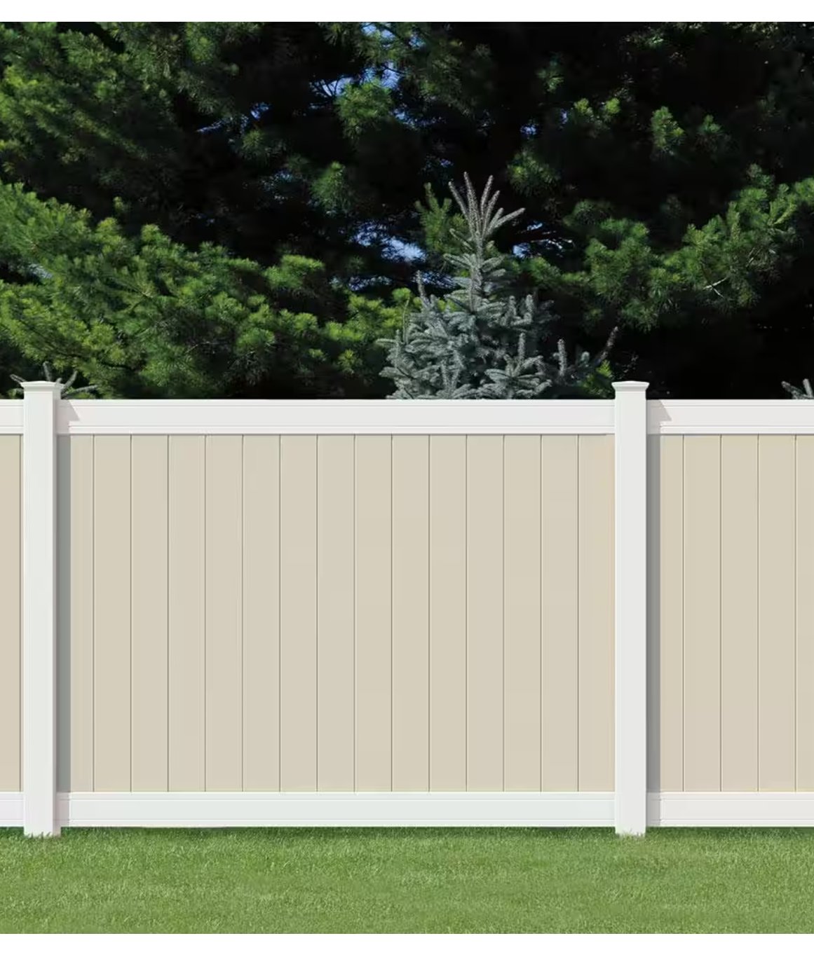 Veranda White Tan Vinyl Woodbridge Privacy Fence Panel Kit 6 ft. H x 8 ft. W Pro-Series Unassembled - resaled - Veranda - 090489239251