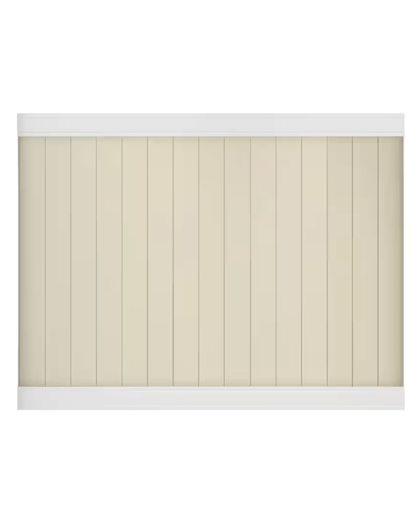 Veranda White Tan Vinyl Woodbridge Privacy Fence Panel Kit 6 ft. H x 8 ft. W Pro-Series Unassembled - resaled - Veranda - 090489239251