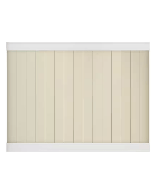 Veranda White Tan Vinyl Woodbridge Privacy Fence Panel Kit 6 ft. H x 8 ft. W Pro-Series Unassembled - resaled - Veranda - 090489239251