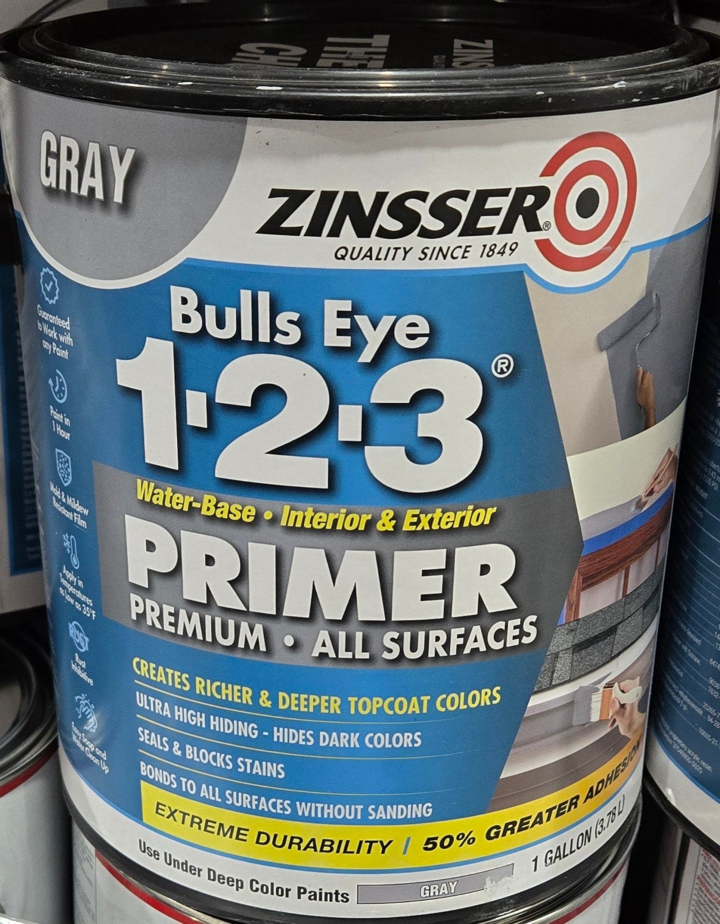 Zinsser Bulls Eye 1 - 2 - 3 126 oz. Gray Water - Based Interior Exterior Primer Sealer 1 Gal - resaled - Zinsser - 020066277369