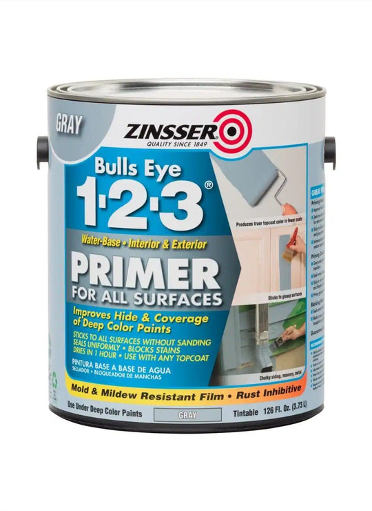 Zinsser Bulls Eye 1 - 2 - 3 126 oz. Gray Water - Based Interior Exterior Primer Sealer 1 Gal - resaled - Zinsser - 020066277369