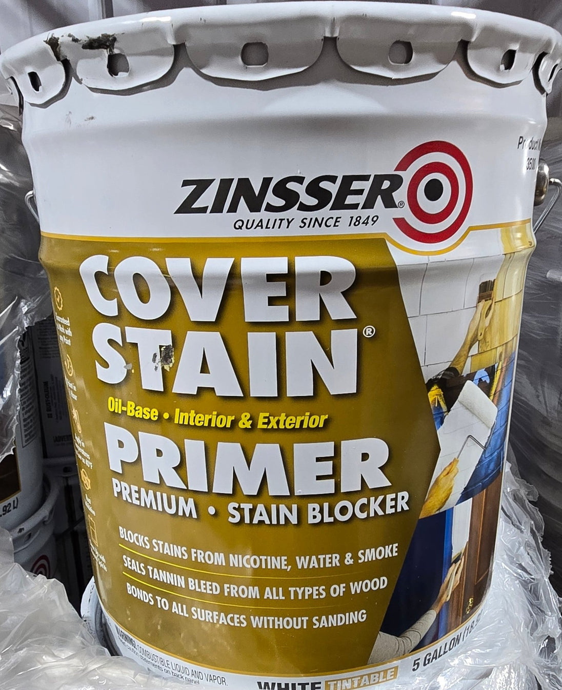 Zinsser Cover Stain 5 gal. White High Hide Oil - Based Interior Exterior Primer Sealer Gallon - resaled - Zinsser - 047719035503