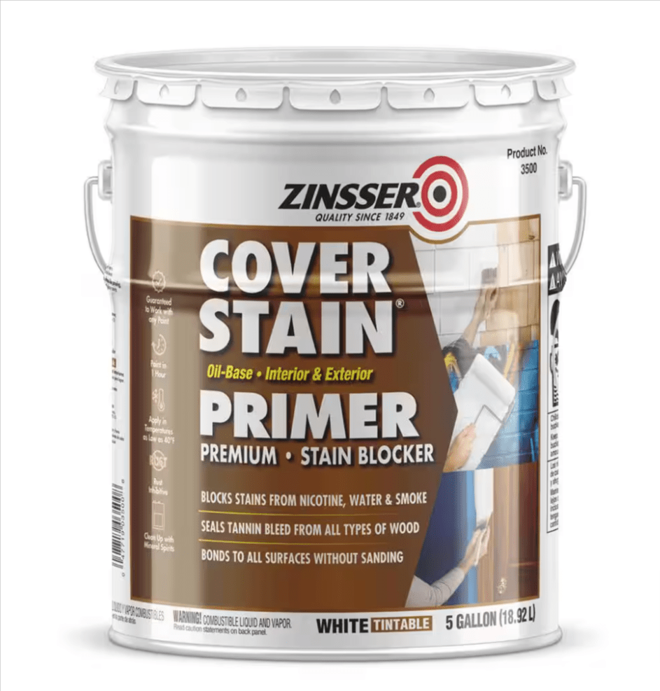 Zinsser Cover Stain 5 gal White Oil - Based Interior/Exterior Primer Sealer Gallon New - resaled - Zinsser - 047719035008