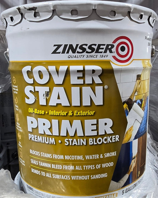 Zinsser Cover Stain 5 gal White Oil - Based Interior/Exterior Primer Sealer Gallon New - resaled - Zinsser - 047719035008