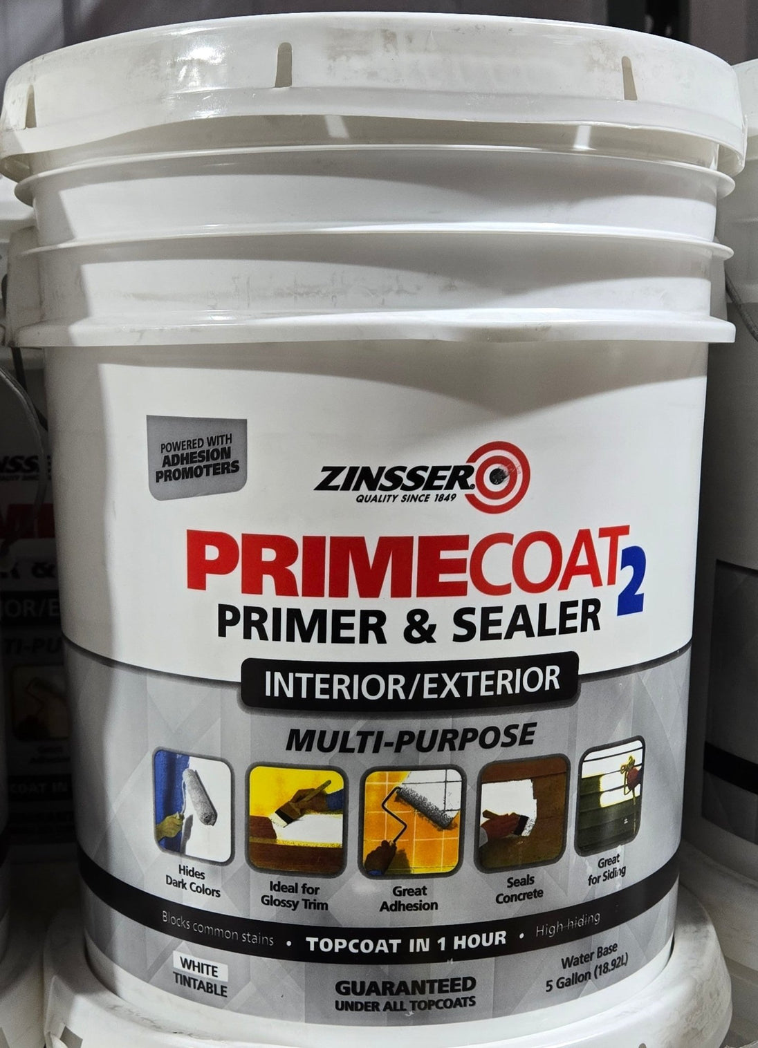 Zinsser PrimeCoat2 5 gal. Primer Sealer Interior Exterior Multi - Purpose White Water - Based Prime Coat Gallon - resaled - Zinsser - 020066371661