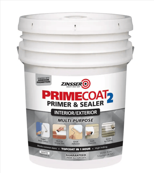 Zinsser PrimeCoat2 5 gal. Primer Sealer Interior Exterior Multi - Purpose White Water - Based Prime Coat Gallon - resaled - Zinsser - 020066371661