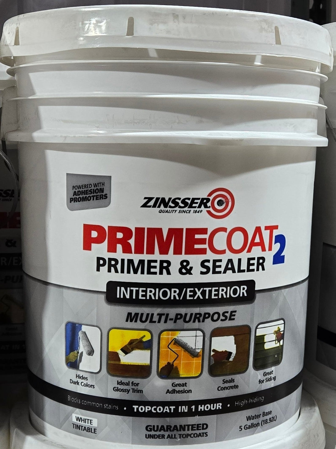 Zinsser PrimeCoat2 5 gal. Primer Sealer Interior Exterior Multi - Purpose White Water - Based Prime Coat Gallon - resaled - Zinsser - 020066371661