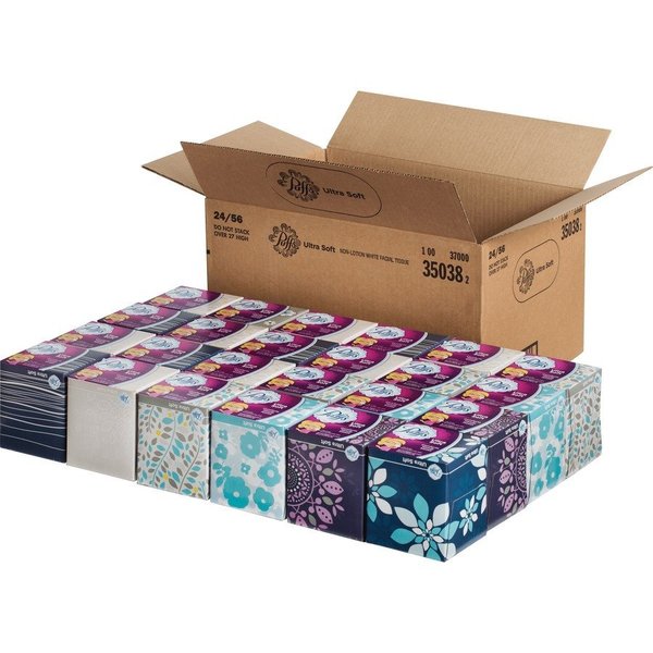 Puffs Ultra Soft Facial Tissues Case 24 Cube Box of 56 2-Ply PGC35038