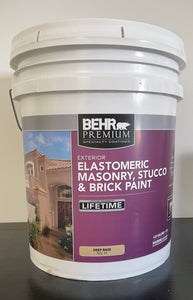 Behr Premium Elastomeric Paint Cool Ashes 5 Gallon Bucket Masonry Stucco Brick Foundation Basement