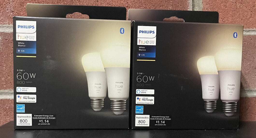 Philips Hue Soft White A19 LED Smart Light Bulb Lot of 4 Dimmable 60W Equivalent Bluetooth